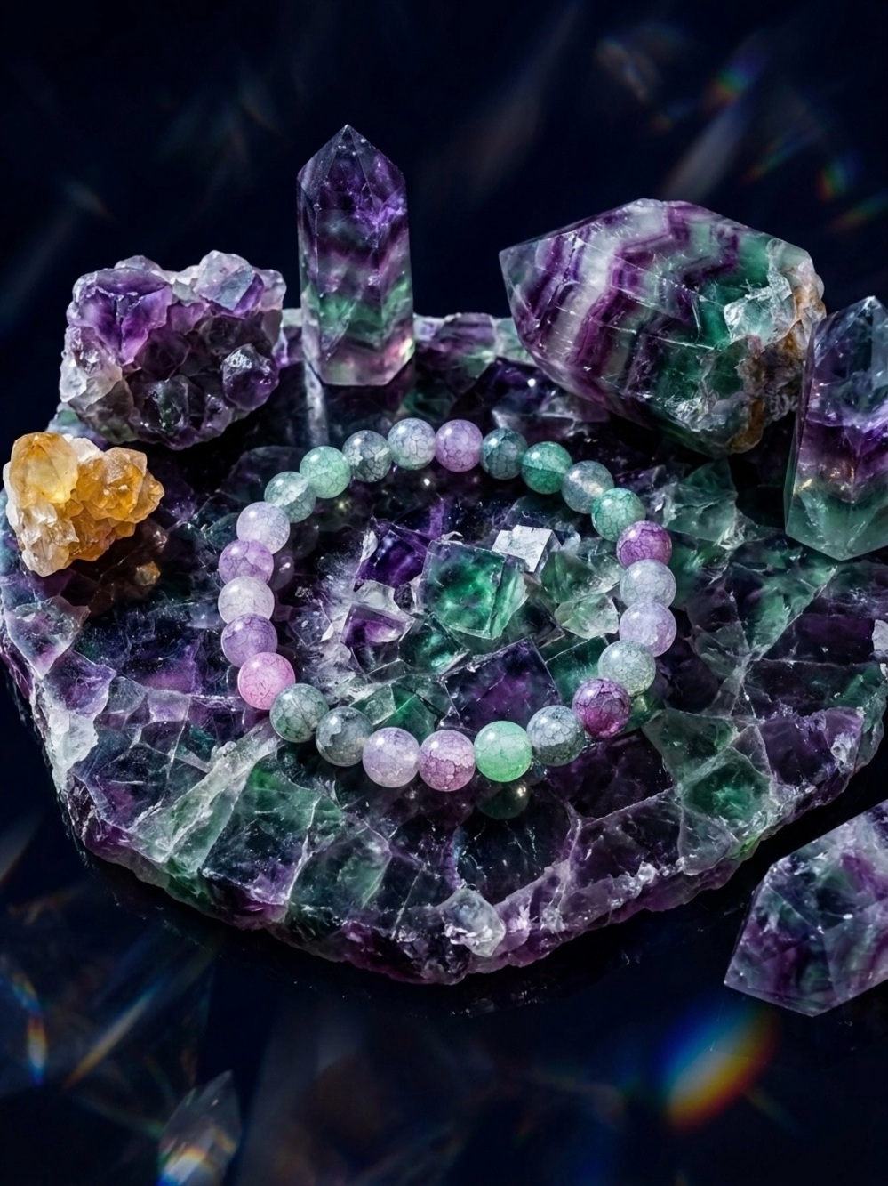 ✨ Stunning Handcrafted Rainbow Dragon Vein Fluorite Bracelet ✨